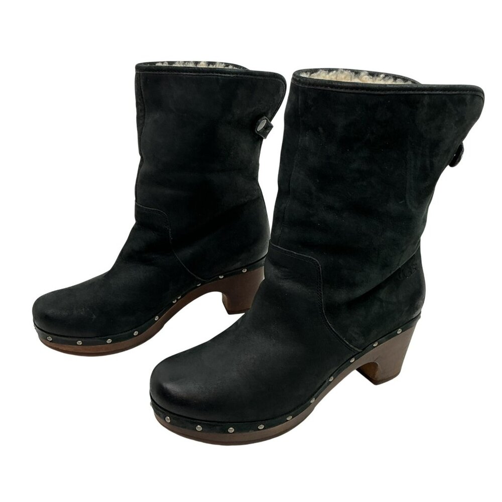 UGG Lynnea Shearling-Lined Nubuck Leather Mid-Calf Boots Womens 8 Foldable Cuff
